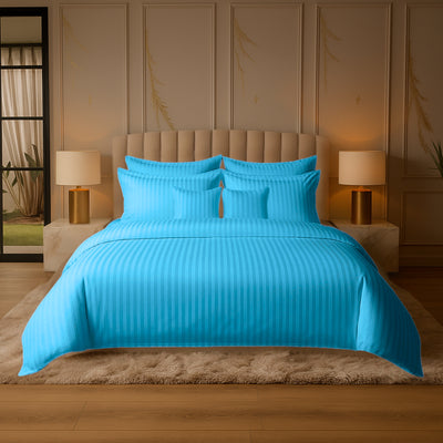 MINT SATIN STRIPE DUVET COVERS SET 8 PCS