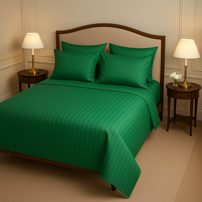 GREEN SATIN STRIPE BEDSHEET SET - 5 PCS