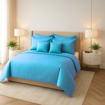 MINT SATIN STRIPE DUVET COVERS SET 8 PCS