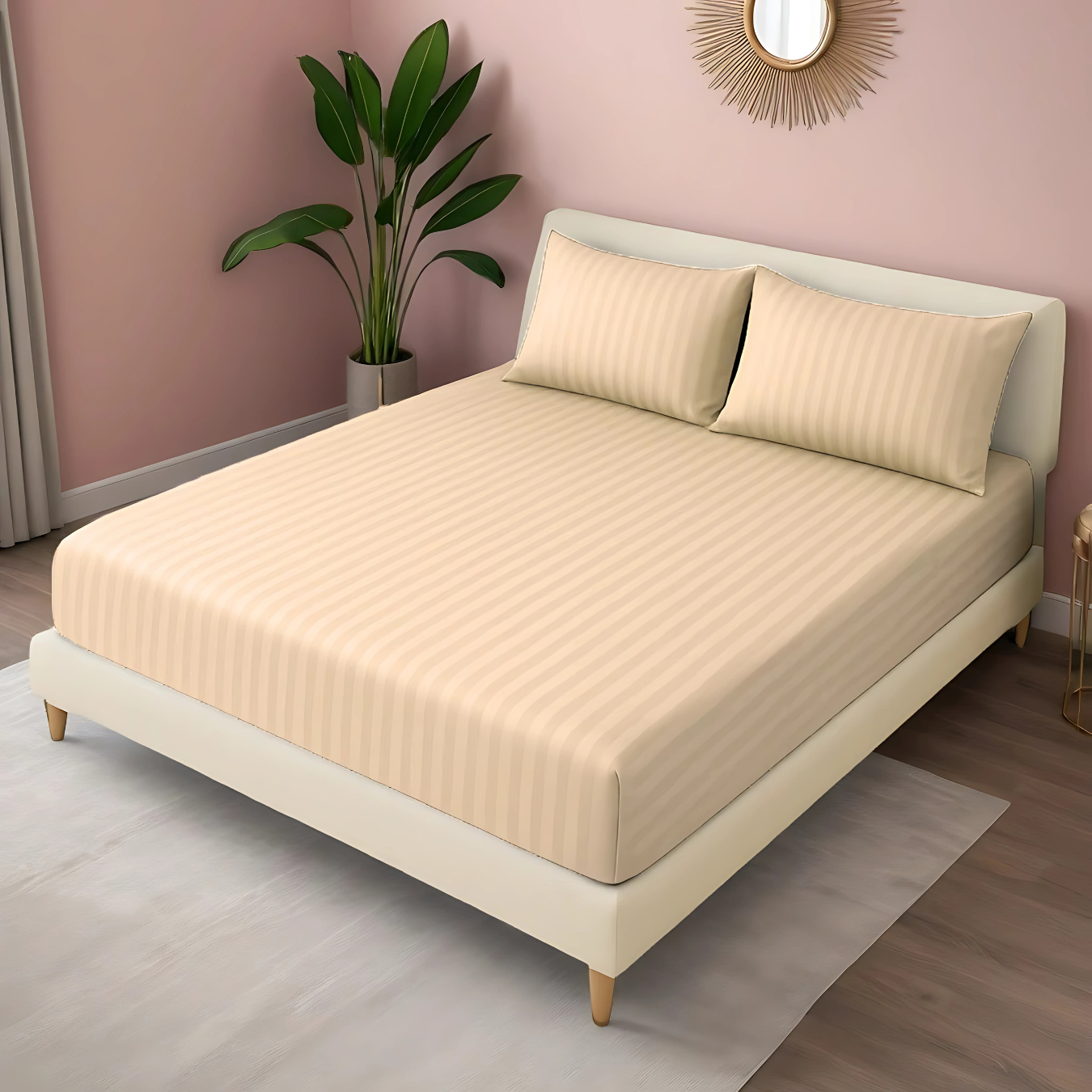 SKIN stripe satin fitted bedsheet - (premium)